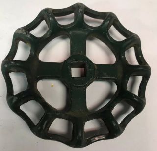 Vintage Green Cast Aluminum Round Water Valve Handle 3.  75” Diameter