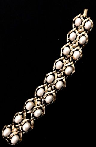 Vintage - Signed Coro - Faux Pearl & Gold Tone Bracelet
