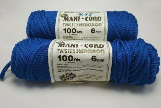 (2) Vtg Maxi - Cord Twisted Herculon 6mm 100 Yds (91 Meters) Blue (1 Is Partial)