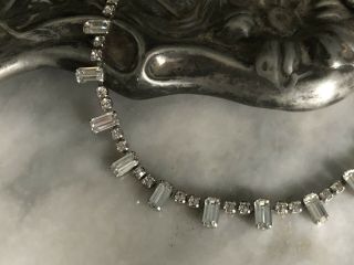 Vintage Weiss Signed Clear Baguette Rhinestone Choker Silver Tone Necklace