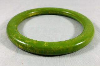 Vintage Green Yellow Marbled Bakelite Rounded Bangle Bracelet Simichrome