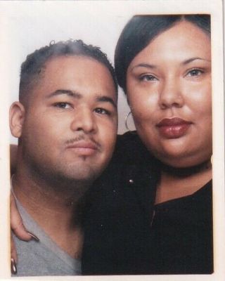 Vintage Photo Booth: Affectionate Hispanic Couple,  Arm Over Shoulders