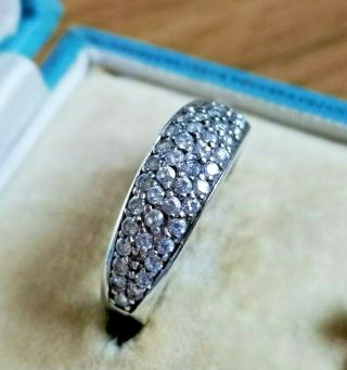 Vintage Jewellery Lovely 925 Silver & Pave Set Clear Cz Crystal Ring Size M Uk