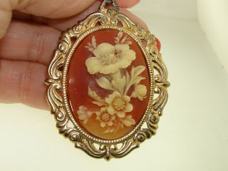 Vintage Intricate Molded Lucite Flower Cameo Pendant