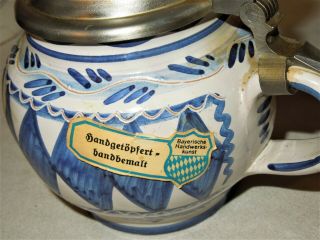 Vintage GERMAN Round Lidded Beer Stein BAYERISCHE HANDWERKS KUNST Rein Zinn 2