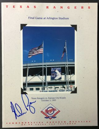 1993 Nolan Ryan Autographed Texas Rangers Program Final Game Arlington Stadium