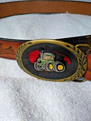 Vintage John Deere Leather Belt And Tractor Buckle