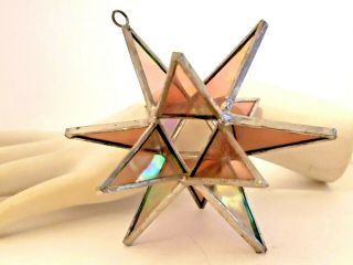 Vintage Moravian Star Christmas Ornament Glass Aurora Bourealis Rainbow Finish