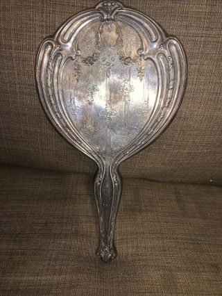 Vintage Art Deco Silver Plate Hand Mirror