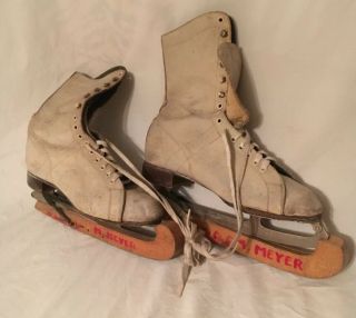 Vintage 1950’s Ice Skates Size 8 With Wood Blade Covers