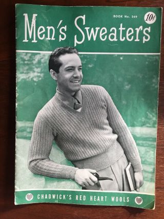 Vintage Men’s Sweater Knitting Pattern Book - 1941 - Chadwick’s Red Heart Wools