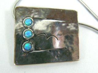 Vintage Shablool Didae Israel Sterling Silver And Blue Fire Opal Necklace