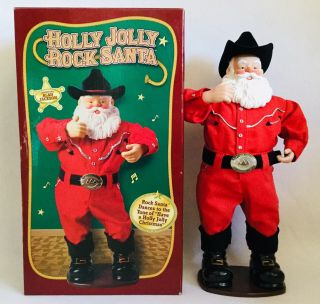 Vintage 1999 Holly Jolly Rock Santa Animated Cowboy - Dances To Alan Jackson Euc
