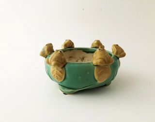 Vintage Cute Retro Mid Century Modern Ring Of Frogs Glazed Ceramic Planter Pot