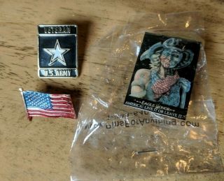 3 Vintage Patriotic Usa Lapel Pins Us Army American Flag