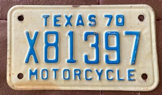 Texas 1970 Motorcycle License Plate - Quality X81397