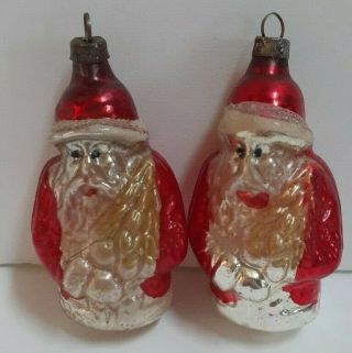 Vintage Mercury Glass Santa Claus Christmas Ornaments 3.  25 " Quantity Of 2