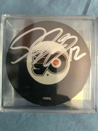 Simon Gagne Philadelphia Flyers Signed Logo Puck