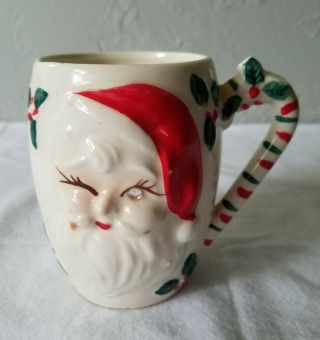 Vintage M.  G.  Japan Porcelain Ceramic Winking Santa Mug With Rhinestone Eye