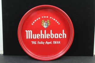 Vintage Muehlebach Beer Serving Tray Kansas City Missouri Metal Round Red