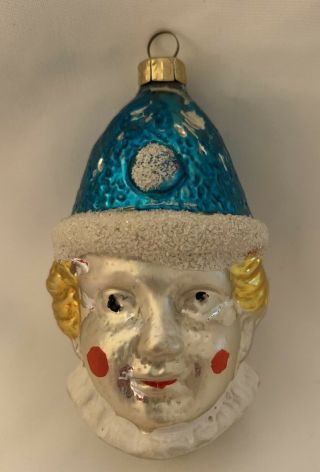 Vintage Glass Christmas Ornament Clown Face Made In Gdr (east Germany)