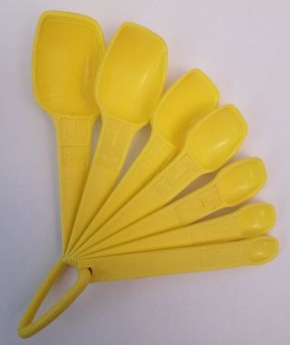 Vtg Tupperware Measuring Spoon 7 Pc Set Yellow Retro Teaspoon Tablespoon,