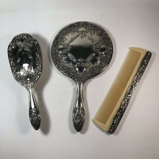 3 Piece Vintage Vanity Set Includes Hand Mirror Brush & Comb