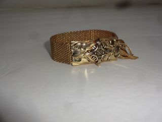 Vintage Gold Tone Metal Mesh Band Bracelet Fringe Clasp Estate Find 2