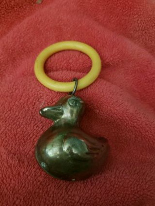 Vintage Silver Duck Baby Rattle Teething Toy