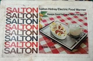 Vintage Large Salton Electric Warming Tray H - 928 Hot Plate Food Warmer W/cord