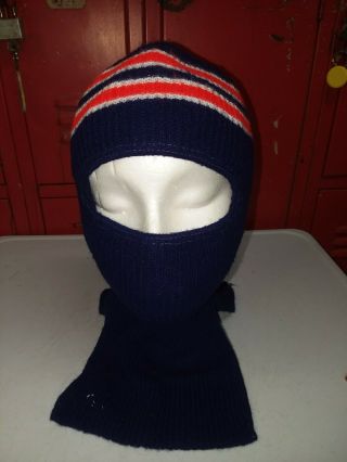 Vintage Red Blue Knit Ski Face Mask Winter Hat Single One Hole Snowmobile Robber