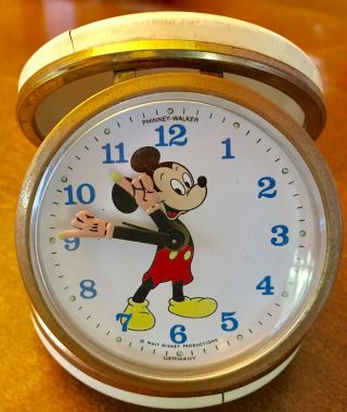 Vintage Walt Disney Productions Mickey Mouse Travel Clock Phinney - Walker
