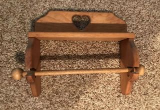 Wood Paper Towel Holder Wall Mount Heart Cut Out Vintage
