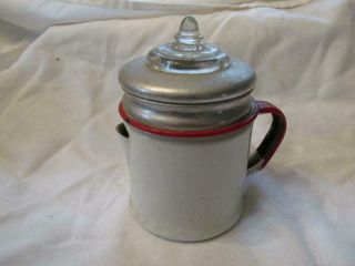 Vintage Red & White Enamelware Graniteware 2c Coffee Percolator Pot - Exc Cond