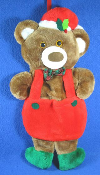 Rennoc 1985 Plush Teddy Bear Christmas Stocking Vintage Bib Overalls Stuffed