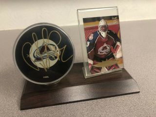 Colorado Avalanche Patrick Roy Signed Puck And Card Dave And Busters Nhl Hockey