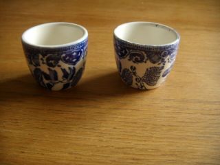 Vintage Blue & White Willow Pattern Egg Cups By Alfred Meakin England.