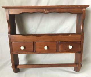 Wall Mount Paper Towel Rack W Spice Shelf And 3 Drawers Wood Vintage