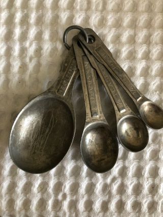 Vintage Measuring Spoons Aluminum Old Timers 4 Piece Set Ring