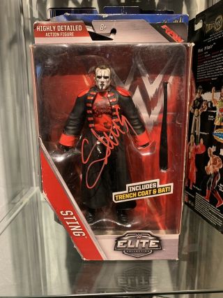 Sting Autographed Signed Wwe Raw Elite Action Figure Mattel Trench Coat Bat