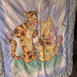 Vtg Winnie The Pooh Baby Blanket/quilt With Tigger,  Piglet,  And Sunflowers Euc