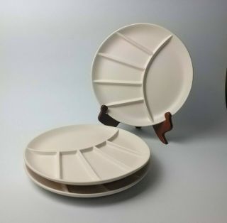 Vintage White Ceramic Sushi Fondue Divided Plates Made In Japan - Set Of 3