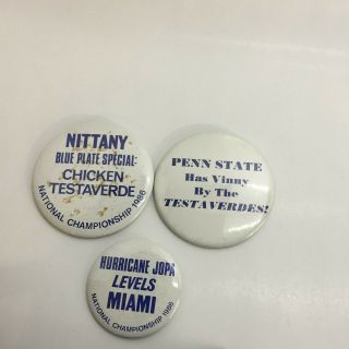 Three 1987 PENN State vs Miami National Championship Buttons - 