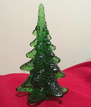 Vintage Enesco Solid Green Glass Christmas Tree 6.  25 " Tall Paper Weight Art Deco