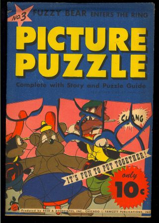 Fawcett Picture Puzzle 3 Vintage Fuzzy Bear Toy In Envelope 1940’s