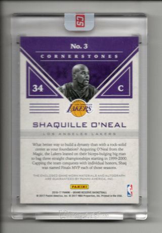 SHAQUILLE O ' NEAL AUTO JERSEY PATCH /35 2016 - 17 PANINI GRAND RESERVE CORNERSTONES 2