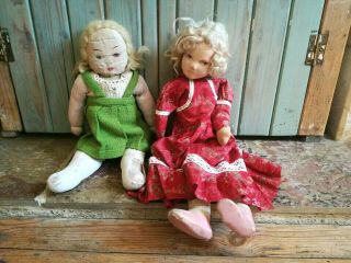 2 Old Vintage Antique Dressed Character Cloth Dolls Chad Valley Or Deans Tlc
