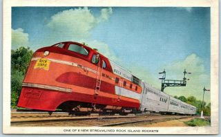 Vintage Rock Island Railroad Postcard " One Of 6 Streamlined Rockets " Linen