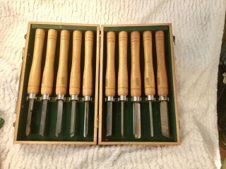 Vintage Amt 10 Piece Wood Gouges With Wooden Carving Tools With Case