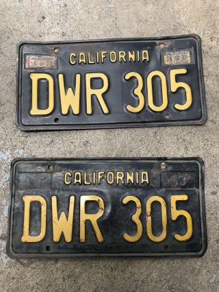 Vintage 1963 Double California License Plates - Black & Yellow Pair